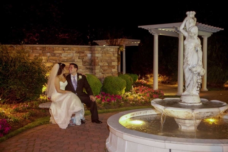 Bride Groom Outdoor Wedding Ceremony Garden Fountain