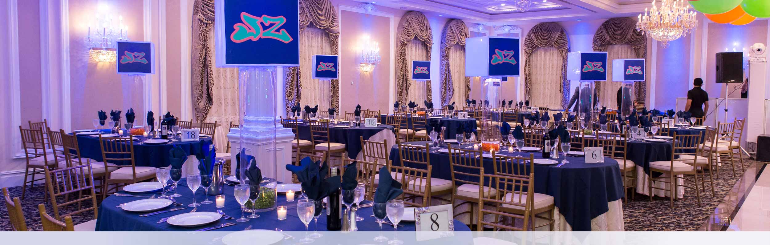Mitzvah Banner 1 Blue Table Setup