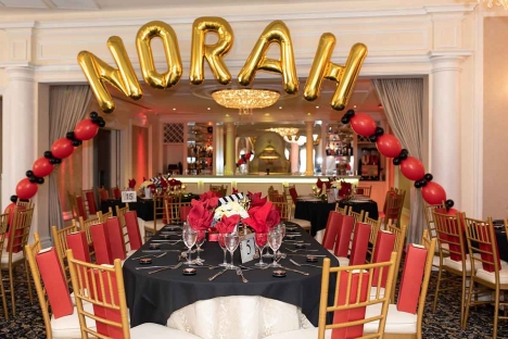 Ballroom Bar Mitzvah Party With Balloon Arch Name