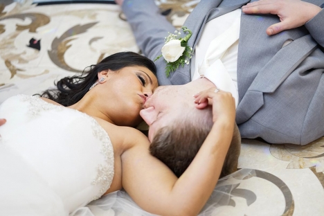 Bride Groom Kiss Marble Dance Floor