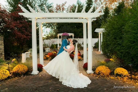 Fall Autumn Wedding Bride Groom Garden Kiss