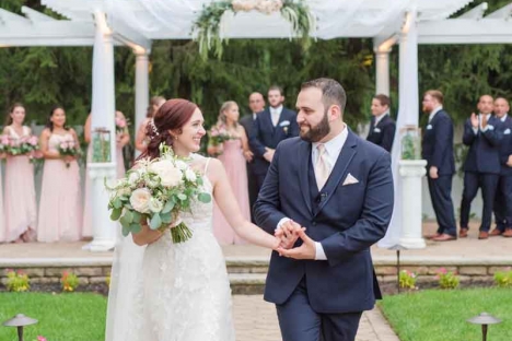 Nj Bride Groom Walking Down Outdoor Wedding Ceremony Aisle